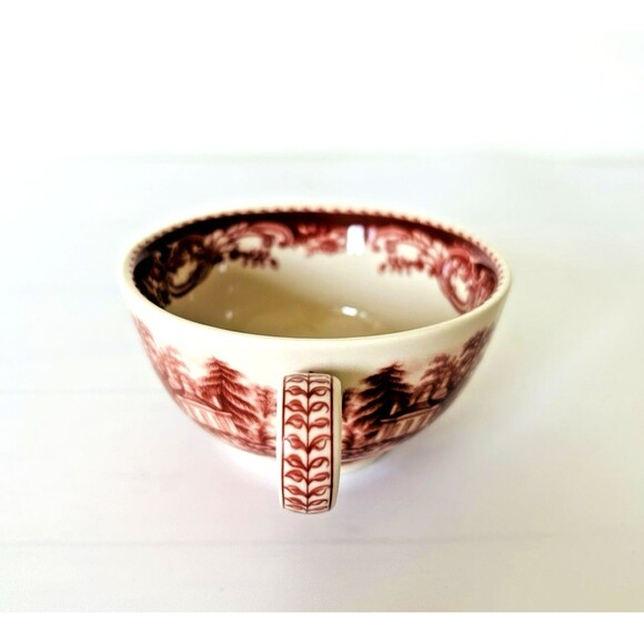 Vintage Red Transferware Cup & Saucer Victorian Ironstone Cranberry Toile Set 6 - Picture 7 of 8